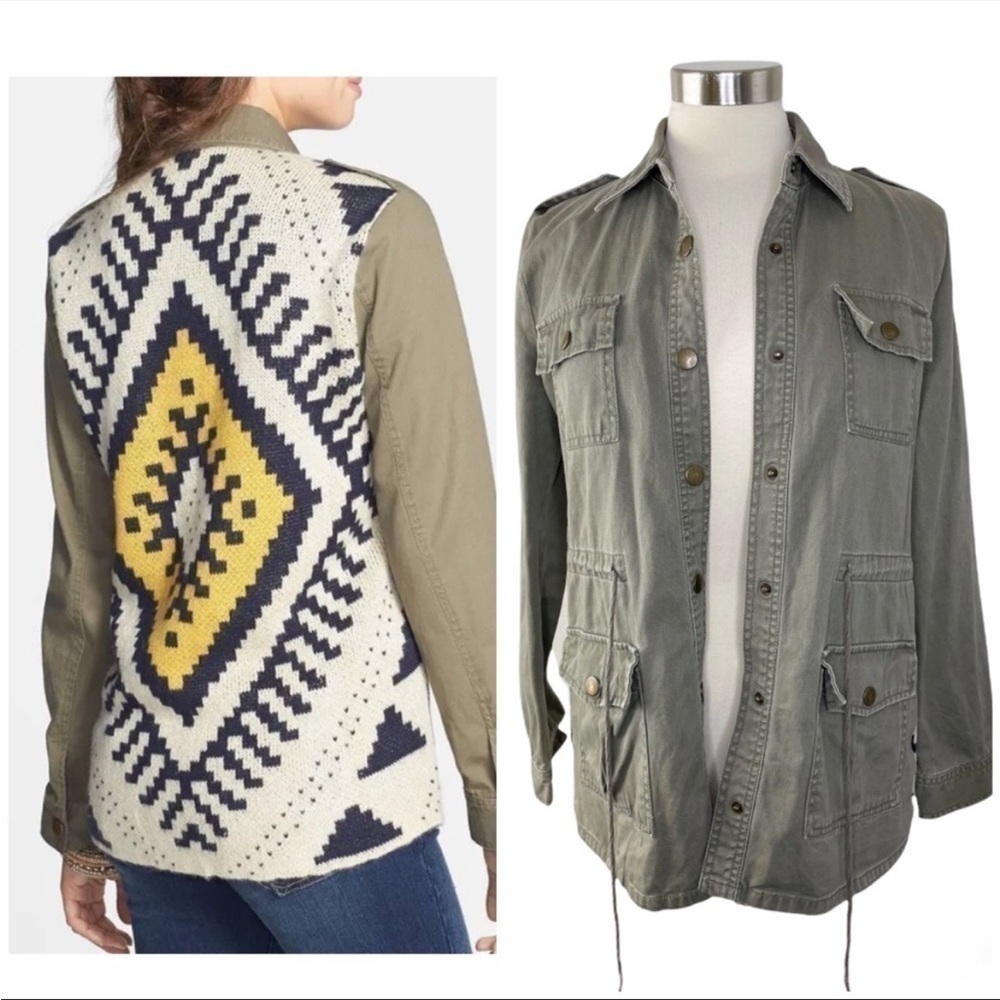 BLU PEPPER Aztec Knit Back Utility Jacket size S